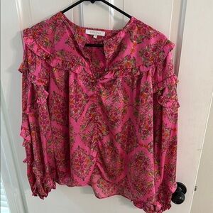 Olivaceous Pink and Red Ruffled Long Sleeve Blouse